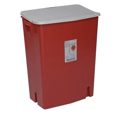 Cardinal SharpSafety Perfusion Waste Container Nestable 27-1/2 H X 15-1/4 D X 21-1/4 W Inch 30 Gallon Red Base / White Lid Gasketed Hinged Lid, Sealed - 8930SA