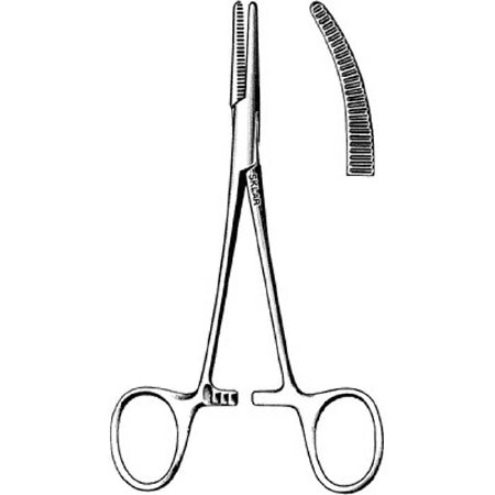 Sklar - Forceps Lahey 5-1/2 Inch Length Surgical Grade Stainless Steel NonSterile Ratchet Lock Finger Ring Handle Curved Serrated Tip - 17-3355