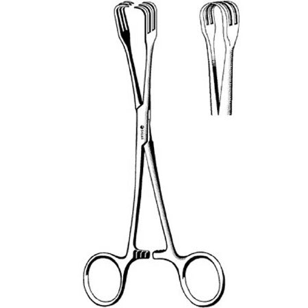 Sklar Sklar Traction Forceps Lahey 6-1/4 Inch Surgical Grade Stainless Steel NonSterile Ratchet Lock Finger Ring Handle Curved Fork Tip - 17-3562