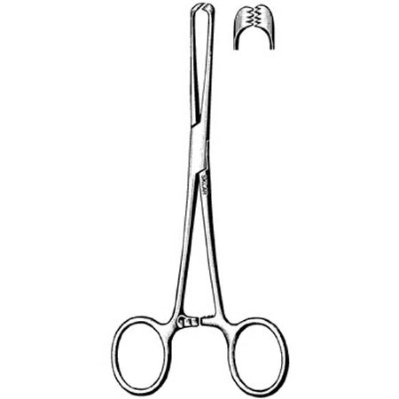Sklar Sklar Tissue Grasping Forceps Allis 6 Inch Surgical Grade Stainless Steel NonSterile Ratchet Lock Finger Ring Handle Straight Delicate 4 X 5 Teeth - 18-2162