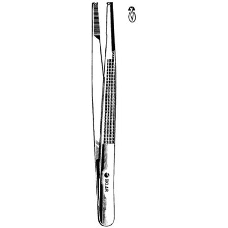 Sklar Sklar Tissue Forceps Bonney 7 Inch Surgical Grade Stainless Steel NonSterile NonLocking Thumb Handle Straight Serrated Tips w/1 X 2 Teeth - 19-2170
