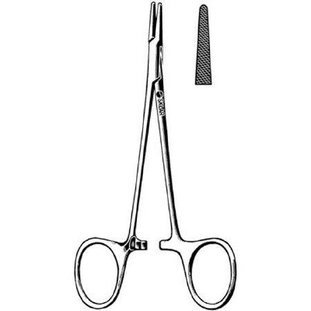 Sklar - Needle Holder 5-1/4 Inch Length Straight Serrated Tip Finger Ring Handle - 20-1352