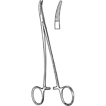 Sklar Needle Holder 9 Inch Curved, Serrated Tip Finger Ring Handle - 20-4795