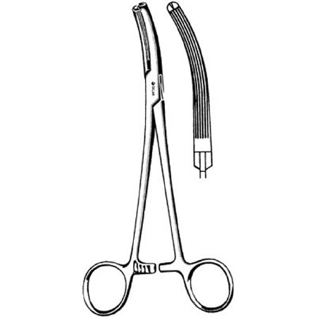 Sklar Forceps Long 7-1/2 Inch Surgical Grade Stainless Steel NonSterile Ratchet Lock Finger Ring Handle Curved Serrated Tip - 90-2690