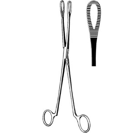 Sklar - Grasping Forceps Clemetson 9-1/2 Inch Length Surgical Grade Stainless Steel NonSterile NonLocking Finger Ring Handle Straight Ring, Serrated Tip - 90-7895