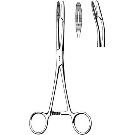 Sklar - Dressing Forceps Maier 10 Inch Length Surgical Grade Stainless Steel NonSterile Ratchet Lock Finger Ring Handle Curved Serrated Tip - 90-8112