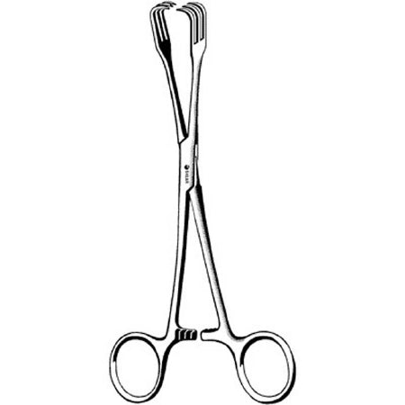 Sklar Traction Forceps Lahey 8 Inch Surgical Grade Stainless Steel NonSterile Ratchet Lock Finger Ring Handle Straight Fork Tip - 91-2080