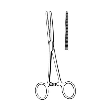 Merit - Hemostatic Forceps Rochester-Pean 5-1/2 Inch Length Mid Grade Stainless Steel NonSterile Ratchet Lock Finger Ring Handle Straight Serrated Tip - 97-470