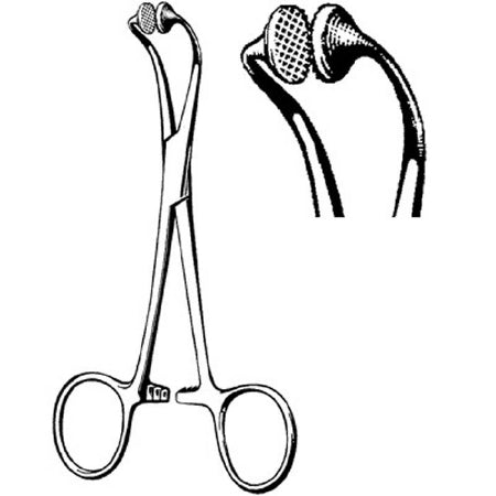 Merit - Towel Clamp Forceps Vessells 4-1/2 Inch Length Mid Grade Stainless Steel NonSterile Ratchet Lock Finger Ring Handle Curved Round Blunt Serrated Tips - 97-645