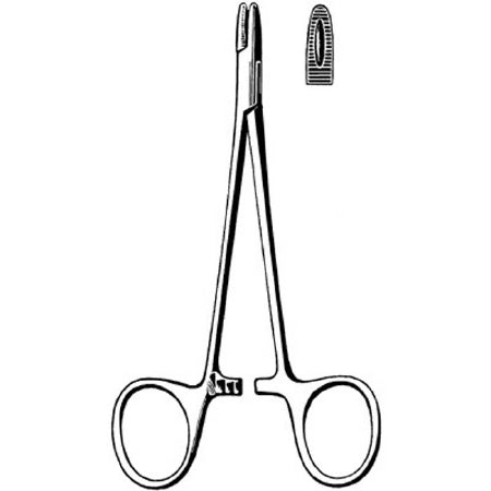 Sklar Merit Needle Holder 4-3/4 Inch Straight Serrated Tip Finger Ring Handle - 97-826