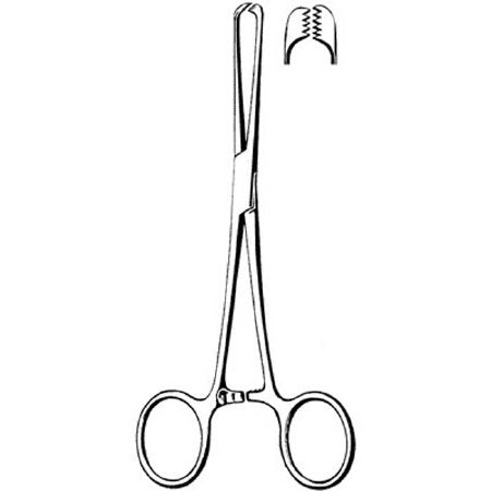 Merit - Tissue Grasping Forceps Allis 6 Inch Length Mid Grade Stainless Steel NonSterile Ratchet Lock Finger Ring Handle Straight 5 X 6 Teeth - 97-934