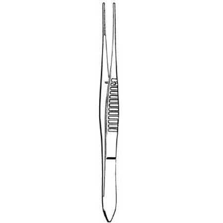 Sklar Merit Dressing Forceps Iris 4 Inch Physician Grade Stainless Steel NonSterile NonLocking Thumb Handle Straight Blunt Serrated Tips - 98-123