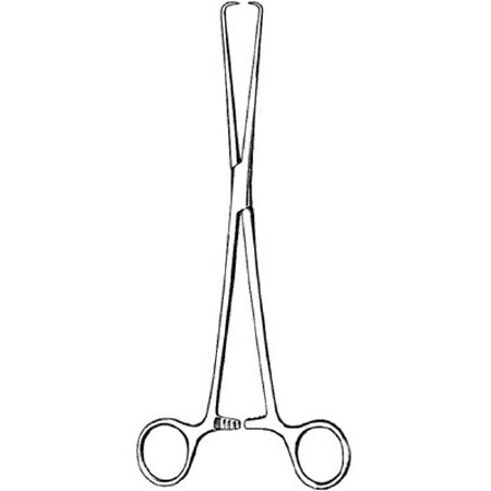 Merit - Tenaculum Forceps Schroeder 9-1/2 Inch Length Mid Grade Stainless Steel NonSterile Ratchet Lock Finger Ring Handle Straight Pointed 1 X 1 Prongs with Flat Tips - 98-386