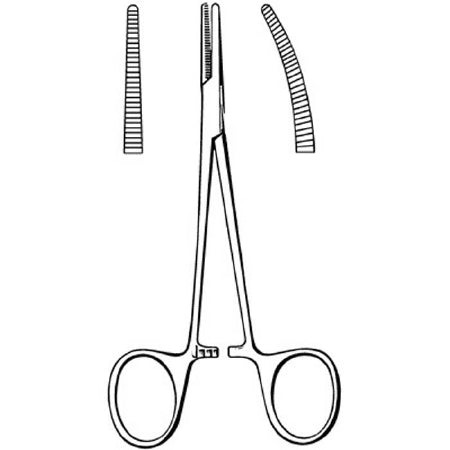 Sklar Econo Hemostatic Forceps Halsted-Mosquito 5 Inch Floor Grade Stainless Steel NonSterile Ratchet Lock Finger Ring Handle Curved Blunt Serrated Tips - 21-431