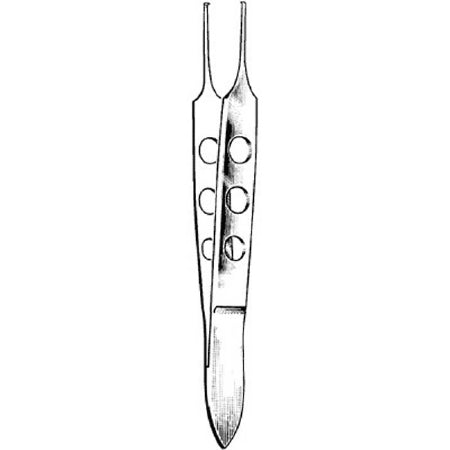 Sklar Merit Tissue Forceps Bishop-Harmon 3-1/2 Inch Physician Grade Stainless Steel NonSterile NonLocking Fenestrated Thumb Handle Straight Serrated Tips w/1 X 2 Teeth - 97-764