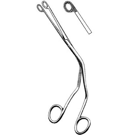 Merit - Catheter Forceps Magill 8 Inch Length Mid Grade Stainless Steel NonSterile NonLocking Finger Ring Handle Angled Blunt Serrated Fenestrated Tips - 98-285