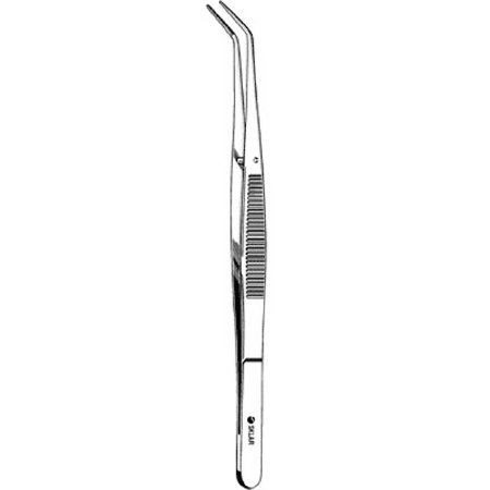 Merit - Dental Forceps London College 6 Inch Length Mid Grade Stainless Steel NonSterile NonLocking Thumb Handle Angled #317A Extra Fine Serrated Tips - 48-318