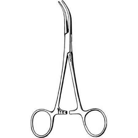 Sklar - Hemostatic Forceps Dandy 5-1/2 Inch Length OR Grade Stainless Steel NonSterile Ratchet Lock Finger Ring Handle Curved Serrated Tips - 50-1355