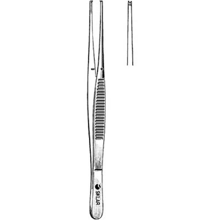 Sklar Sklar Tissue Forceps Cushing 7 Inch Surgical Grade Stainless Steel NonSterile NonLocking Thumb Handle Straight Serrated Tips w/1 X 2 Teeth - 22-6870
