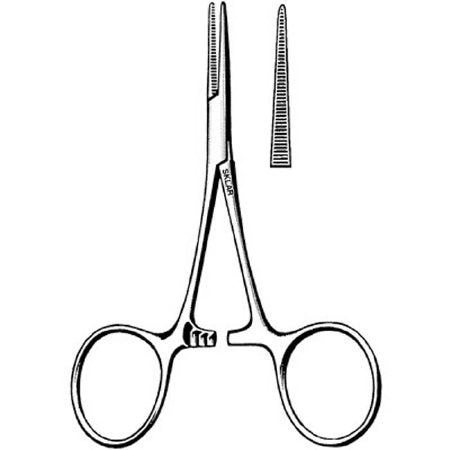Sklar Sklar Hemostatic Forceps Hartmann-Mosquito 3-1/2 Inch Surgical Grade Stainless Steel NonSterile Ratchet Lock Finger Ring Handle Straight Serrated Tip - 17-1235