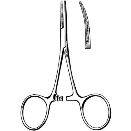 Sklar - Hemostatic Forceps Hartmann-Mosquito 3-1/2 Inch Length Surgical Grade Stainless Steel NonSterile Ratchet Lock Finger Ring Handle Curved Serrated Tip - 23-2501