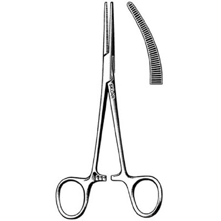 Sklar - Hemostatic Forceps Crile-Mosquito 5-1/2 Inch Length Surgical Grade Stainless Steel NonSterile Ratchet Lock Finger Ring Handle Curved Serrated Tip - 23-2513
