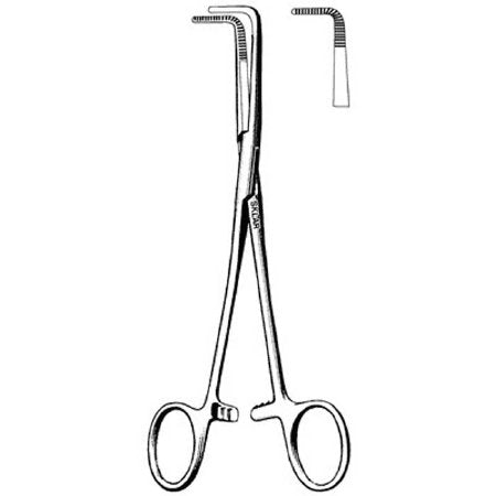 Sklar - Right Angle Forceps Mixter 7-1/4 Inch Length Surgical Grade Stainless Steel NonSterile Ratchet Lock Finger Ring Handle Straight Serrated Tip - 23-2520