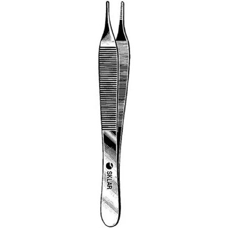 Sklar SklarLite Dressing Forceps Sklarlite Adson 4-3/4 Inch Surgical Grade Stainless Steel NonSterile NonLocking Thumb Handle Straight Serrated Tips - 23-2600