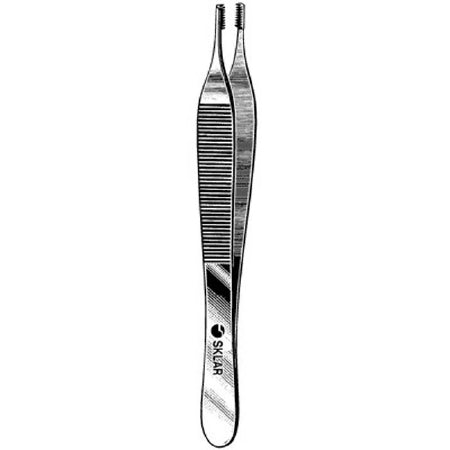Sklar Tissue Forceps Adson-Brown 4-3/4 Inch Surgical Grade Stainless Steel NonSterile NonLocking Thumb Handle Straight Serrated Tip - 23-2603