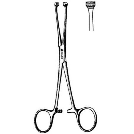 Sklar Sklar Tissue Grasping Forceps Allis-DeBakey 6 Inch Premium OR Grade Stainless Steel NonSterile Ratchet Lock Finger Ring Handle Straight 1 X 2 Rows of Fine Atraumatic Teeth - 36-2298