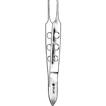 Sklar Tissue Forceps Bishop-Harmon 3-1/2 Inch Surgical Grade Stainless Steel NonSterile NonLocking Thumb Handle Straight Serrated Tips w/1 X 2 Teeth - 66-4234