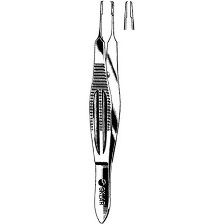 Sklar Suture Forceps Castroviejo 4-1/4 Inch Surgical Grade Stainless Steel NonSterile NonLocking Thumb Handle Straight Serrated Tips w/1 X 2 Teeth - 66-6115