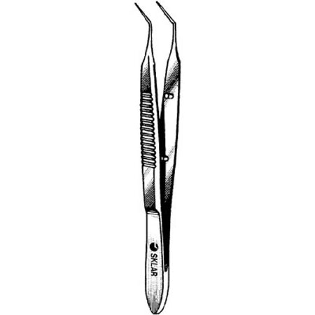Sklar Sklar Suture Forceps Kelman-McPherson Surgical Grade Stainless Steel NonSterile NonLocking Thumb Handle Angled 0.3 mm Tips w/Tying Platform - 66-6180