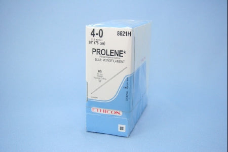Prolene - Suture with Needle Nonabsorbable Uncoated Blue Suture Monofilament Polypropylene Suture Size 4 - 0 30 Inch Suture 1-Needle 60 mm Length Straight Conventional Cutting Needle - 8621H