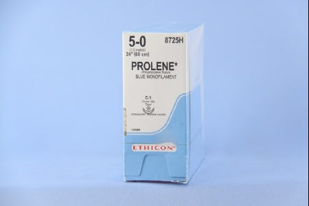 Prolene - Suture with Needle Nonabsorbable Uncoated Blue Suture Monofilament Polypropylene Suture Size 5 - 0 24 Inch Suture Double-Armed 12 mm Length 3/8 Circle Taper Point Needle - 8725H