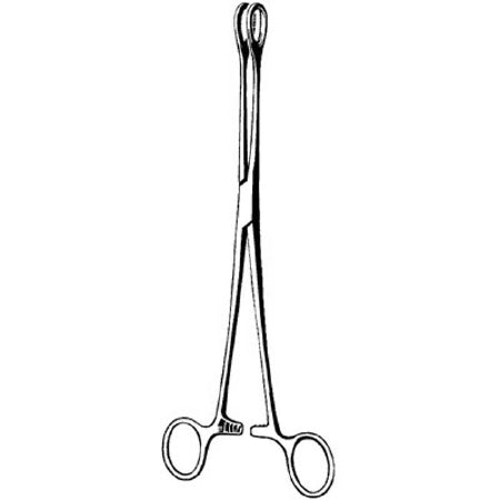 Sklar Merit Sponge Forceps Foerster 9-1/2 Inch Physician Grade Stainless Steel NonSterile Ratchet Lock Finger Ring Handle Curved Serrated Fenestrated Oval Tips - 97-586