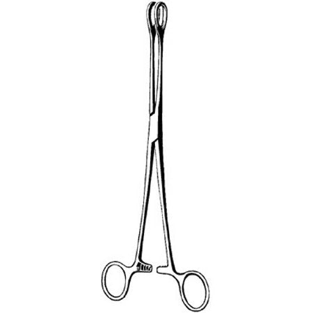 Merit - Sponge Forceps Foerster 9-1/2 Inch Length Mid Grade Stainless Steel NonSterile Ratchet Lock Finger Ring Handle Curved Serrated Fenestrated Oval Tips - 97-586