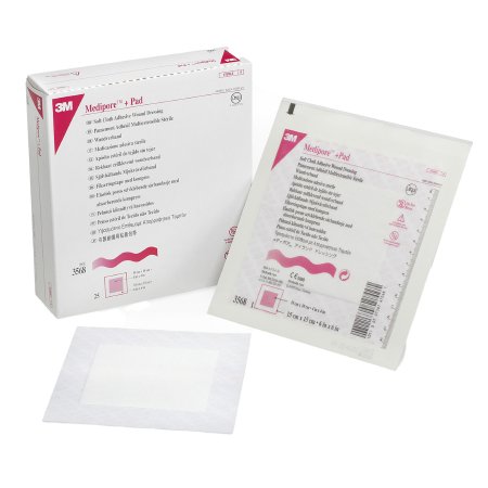3M Medipore - Adhesive Dressing 6 X 6 Inch Soft Cloth Square White Sterile - 3568