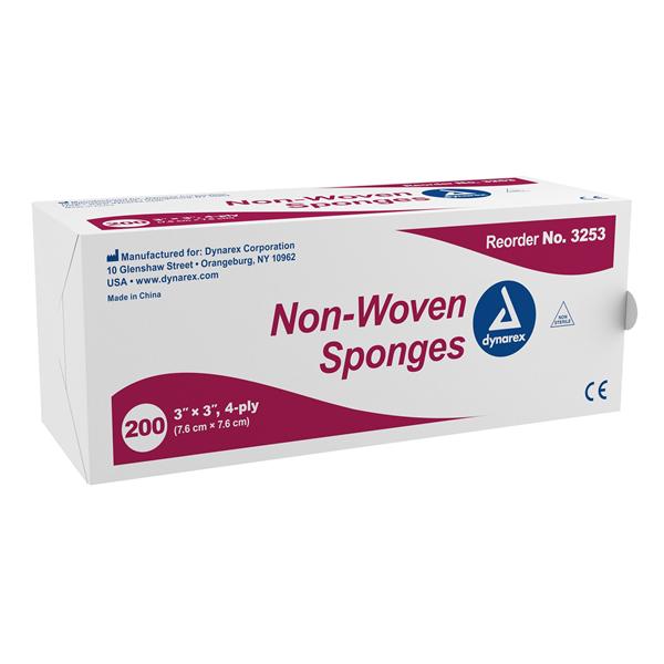 Dynarex Corporation Sponge Non-Woven 100% Cotton 3X3" 4 Ply Non-Sterile Lf 20Pk/Ca - 3253