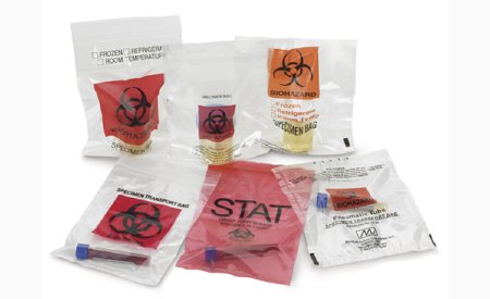 Lab Guard - Specimen Transport Bag with Document Pouch 8 X 10 Inch Zip Closure Biohazard Symbol / Storage Instructions NonSterile - 4915
