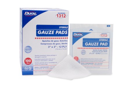 Dukal - Gauze Sponge Cotton 12-Ply 3 X 3 Inch Square Sterile - 1312