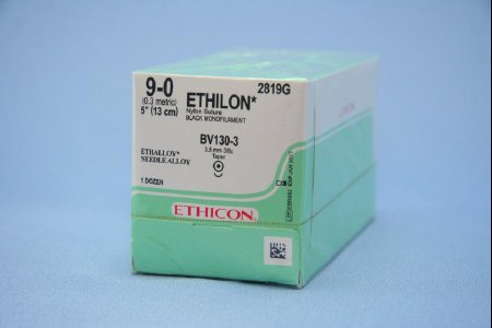 Ethilon - Suture with Needle Nonabsorbable Uncoated Black Suture Monofilament Nylon Size 9 - 0 5 Inch Suture 1-Needle 3.8 mm Length 3/8 Circle Taper Point Needle - 2819G