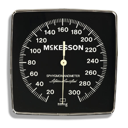 McKesson McKesson LUMEON Blood Pressure Unit Gauge Black Body, Black Face, 6 Inch Luminescent Dial with White Printing Wall (01-750 Series) and Mobile (01-752 Series) Aneroid Sphygmomanometers - 01-805G
