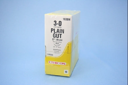 J & J Healthcare Systems - Suture with Needle Absorbable Uncoated Undyed Suture Plain Gut Size 3 - 0 27 Inch Suture 1-Needle 19 mm Length 3/8 Circle Precision Point - Reverse Cutting Needle - 1630H