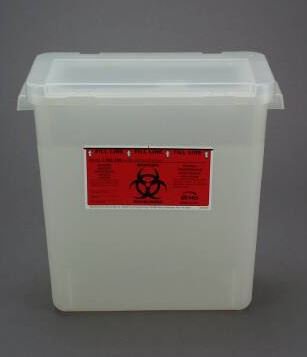 Bemis Sentinel - Sharps Container 13-1/2 H X 13-7/8 L X 6-7/8 W 3 Gallon Translucent Base / Translucent Lid Horizontal Entry Flap Lid - 303 020