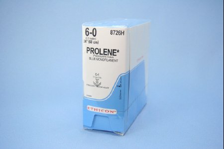 Prolene - Suture with Needle Nonabsorbable Uncoated Blue Suture Monofilament Polypropylene Suture Size 6 - 0 24 Inch Suture Double-Armed 12 mm Length 3/8 Circle Taper Point Needle - 8726H