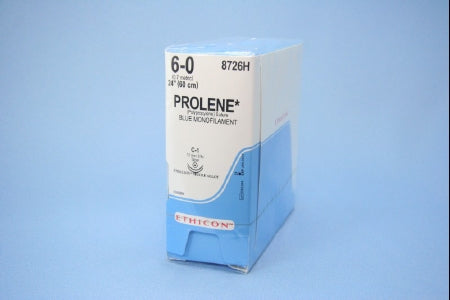 J & J Healthcare Systems Prolene Suture with Needle Nonabsorbable Uncoated Blue Suture Monofilament Polypropylene Suture Size 6-0 24 Inch Suture Double-Armed 13 mm Length 3/8 Circle Taper Point Needle - 8726