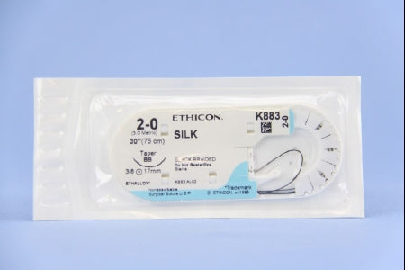 J & J Healthcare Systems Perma-Hand Suture with Needle Nonabsorbable Coated Black Suture Braided Silk Size 2-0 30 Inch Suture 1-Needle 17 mm Length 3/8 Circle Taper Point Needle - K883H