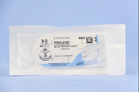 J & J Healthcare Systems Prolene Suture with Needle Nonabsorbable Uncoated Blue Suture Monofilament Polypropylene Suture Size 5-0 24 Inch Suture Double-Armed 17 mm Length 3/8 Circle Taper Point Needle - 8860H