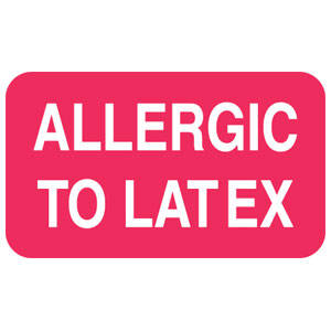 Tabbies Allergy Labels, "Allergic To Latex" Fluorescent Red - 1-1/2"W x 7/8"H, 250  per Roll - MAP6260